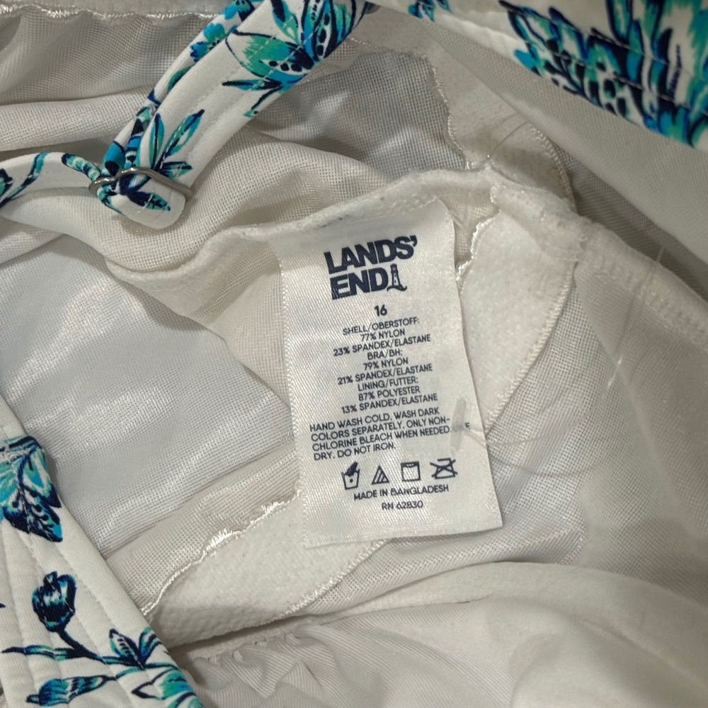 Lands End Tankini Swim Top Blue White Floral Twist Front Size 16 - Picture 4 of 4